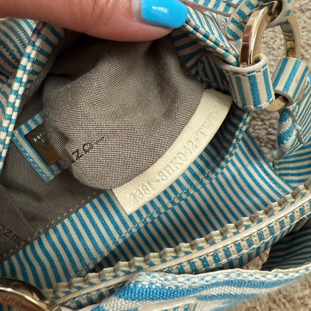 Fendi FF Turquoise Striped Mini Chef Bag - Picture 12 of 13